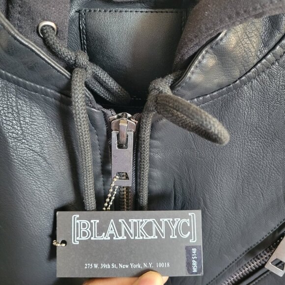 New Blank-NYC Men's Leather Moto Full Zip Jacket w/Hood – Size Large - Picture 9 of 14